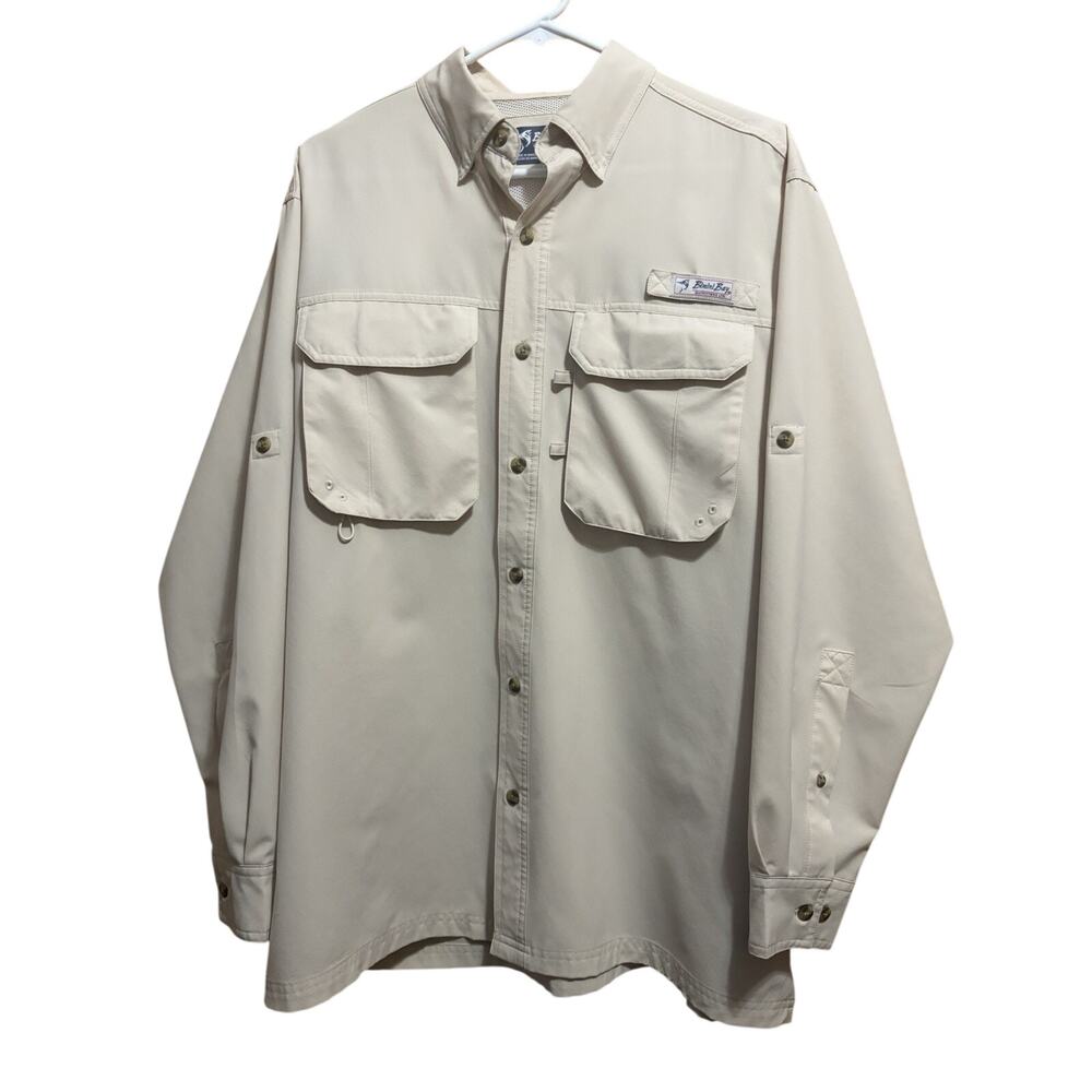 Bimini Bay Shirt Mens M Beige Long Sleeve Fishing Vented Button Front Outdoor